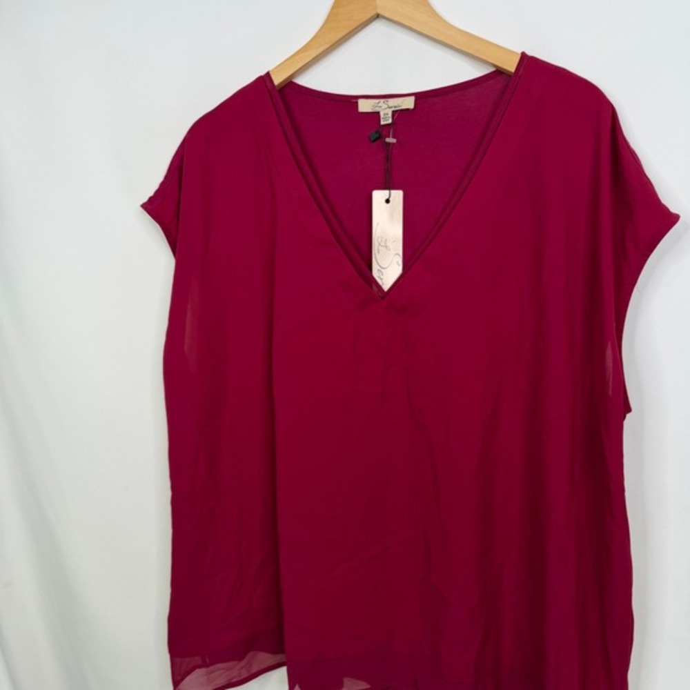 La Serein Women Magenta Pink V-Neck Chiffon Layered Blouse 2X NWT - Picture 4 of 7